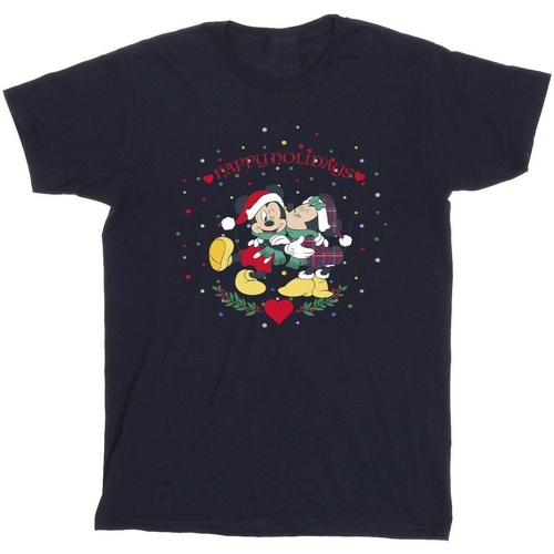 Abbigliamento Uomo T-shirts a maniche lunghe Disney Mickey Mouse Mickey Minnie Christmas Blu