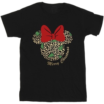 Abbigliamento Uomo T-shirts a maniche lunghe Disney Minnie Mouse Leopard Christmas Nero
