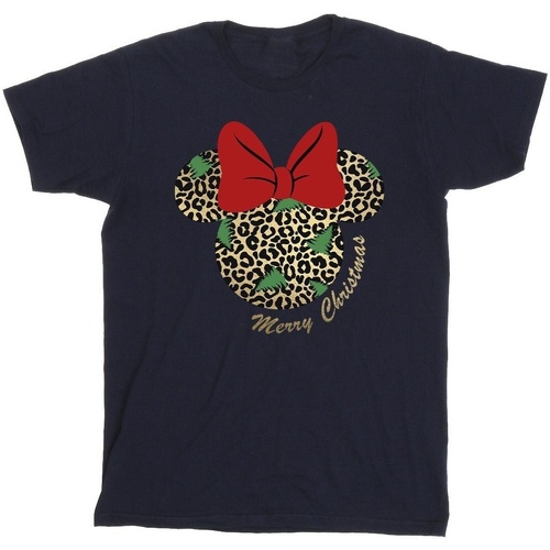 Abbigliamento Uomo T-shirts a maniche lunghe Disney Minnie Mouse Leopard Christmas Blu