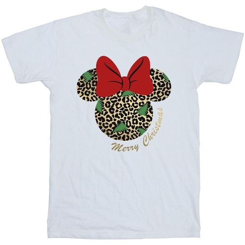 Abbigliamento Uomo T-shirts a maniche lunghe Disney Minnie Mouse Leopard Christmas Bianco