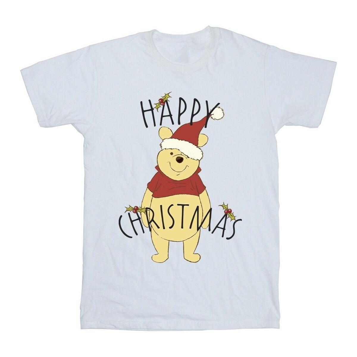Abbigliamento Bambina T-shirts a maniche lunghe Disney Winnie The Pooh Happy Christmas Holly Bianco