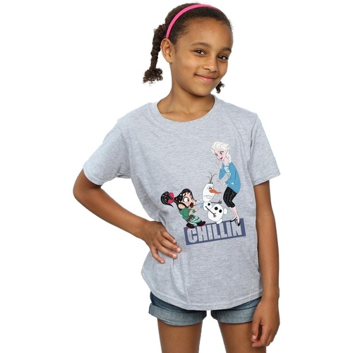 Abbigliamento Bambina T-shirts a maniche lunghe Disney Wreck It Ralph Elsa And Vanellope Grigio