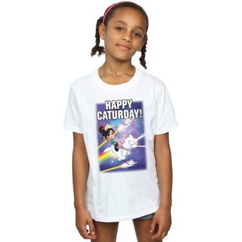 Abbigliamento Bambina T-shirts a maniche lunghe Disney Wreck It Ralph Happy Caturday Bianco