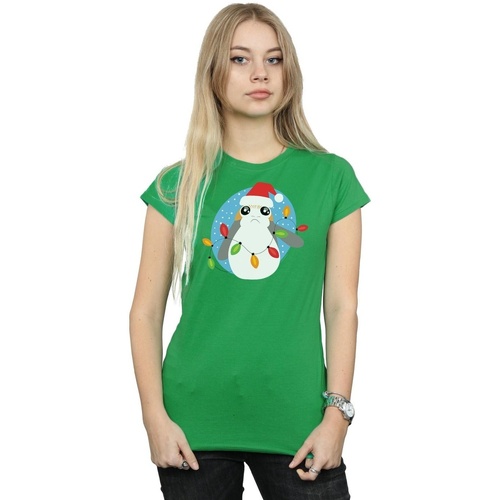 Abbigliamento Donna T-shirts a maniche lunghe Disney The Last Jedi Porg Christmas Lights Verde