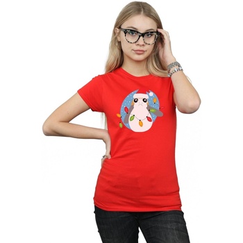 Abbigliamento Donna T-shirts a maniche lunghe Disney The Last Jedi Porg Christmas Lights Rosso