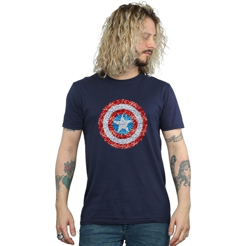 Abbigliamento Uomo T-shirts a maniche lunghe Marvel Captain America Pixelated Shield Blu