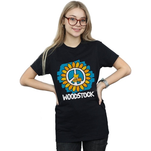 Abbigliamento Donna T-shirts a maniche lunghe Woodstock Flower Peace Nero
