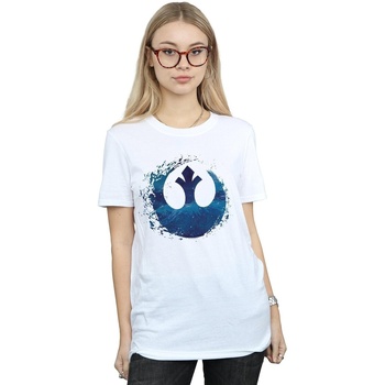 Abbigliamento Donna T-shirts a maniche lunghe Star Wars The Rise Of Skywalker Resistance Symbol Wave Bianco