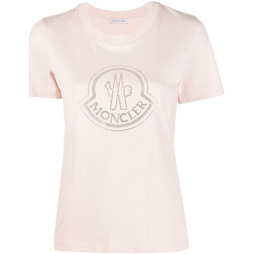 Abbigliamento Donna T-shirt maniche corte Moncler T-shirt with crystals logo Rosa