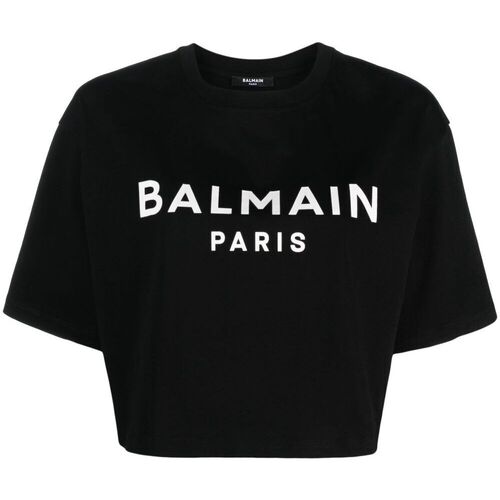 Abbigliamento Donna T-shirt maniche corte Balmain Paris Short flocked T-shirt Nero