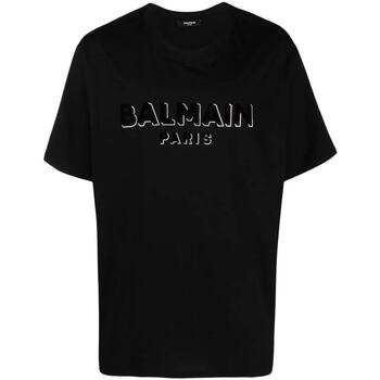 Abbigliamento Uomo T-shirt maniche corte Balmain Paris T-SHIRT FLOCCATO METALLIZZATO Nero