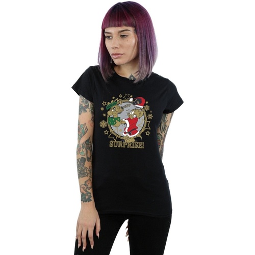 Abbigliamento Donna T-shirts a maniche lunghe Dessins Animés Christmas Surprise Nero