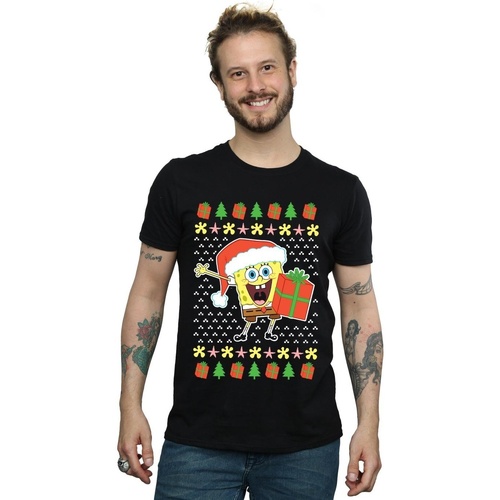 Abbigliamento Uomo T-shirts a maniche lunghe Spongebob Squarepants Ugly Christmas Nero