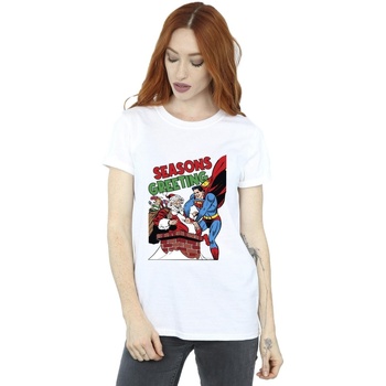 Abbigliamento Donna T-shirts a maniche lunghe Dc Comics Superman Santa Comic Bianco