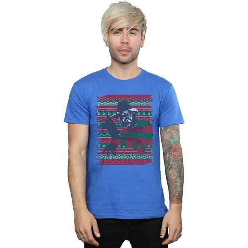 Abbigliamento Uomo T-shirts a maniche lunghe A Nightmare On Elm Street Christmas Fair Isle Blu
