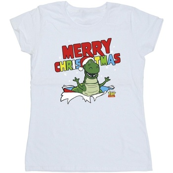 Abbigliamento Donna T-shirts a maniche lunghe Disney Toy Story Rex Christmas Burst Bianco
