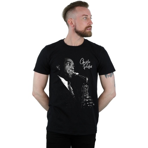 Abbigliamento Uomo T-shirts a maniche lunghe Charlie Parker Playing Saxophone Nero
