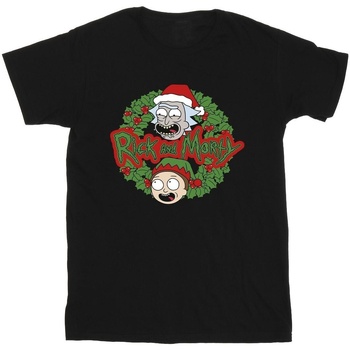 Abbigliamento Uomo T-shirts a maniche lunghe Rick And Morty Christmas Wreath Nero
