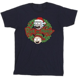 Abbigliamento Uomo T-shirts a maniche lunghe Rick And Morty Christmas Wreath Blu