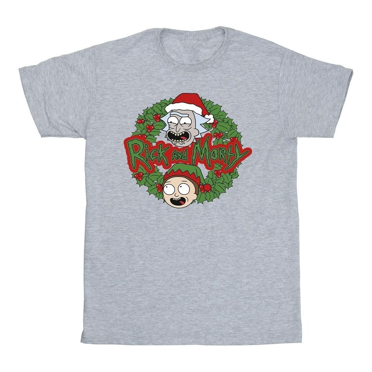 Abbigliamento Uomo T-shirts a maniche lunghe Rick And Morty Christmas Wreath Grigio