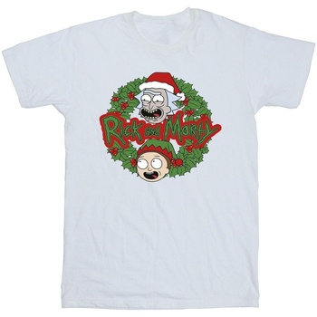Abbigliamento Uomo T-shirts a maniche lunghe Rick And Morty Christmas Wreath Bianco