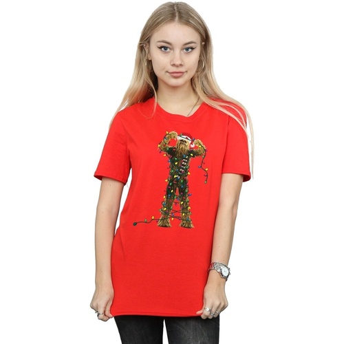 Abbigliamento Donna T-shirts a maniche lunghe Disney Chewbacca Christmas Lights Rosso