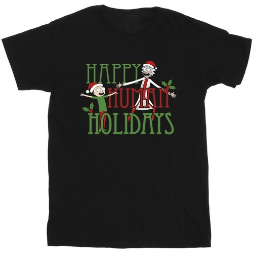 Abbigliamento Uomo T-shirts a maniche lunghe Rick And Morty Happy Human Holidays Nero
