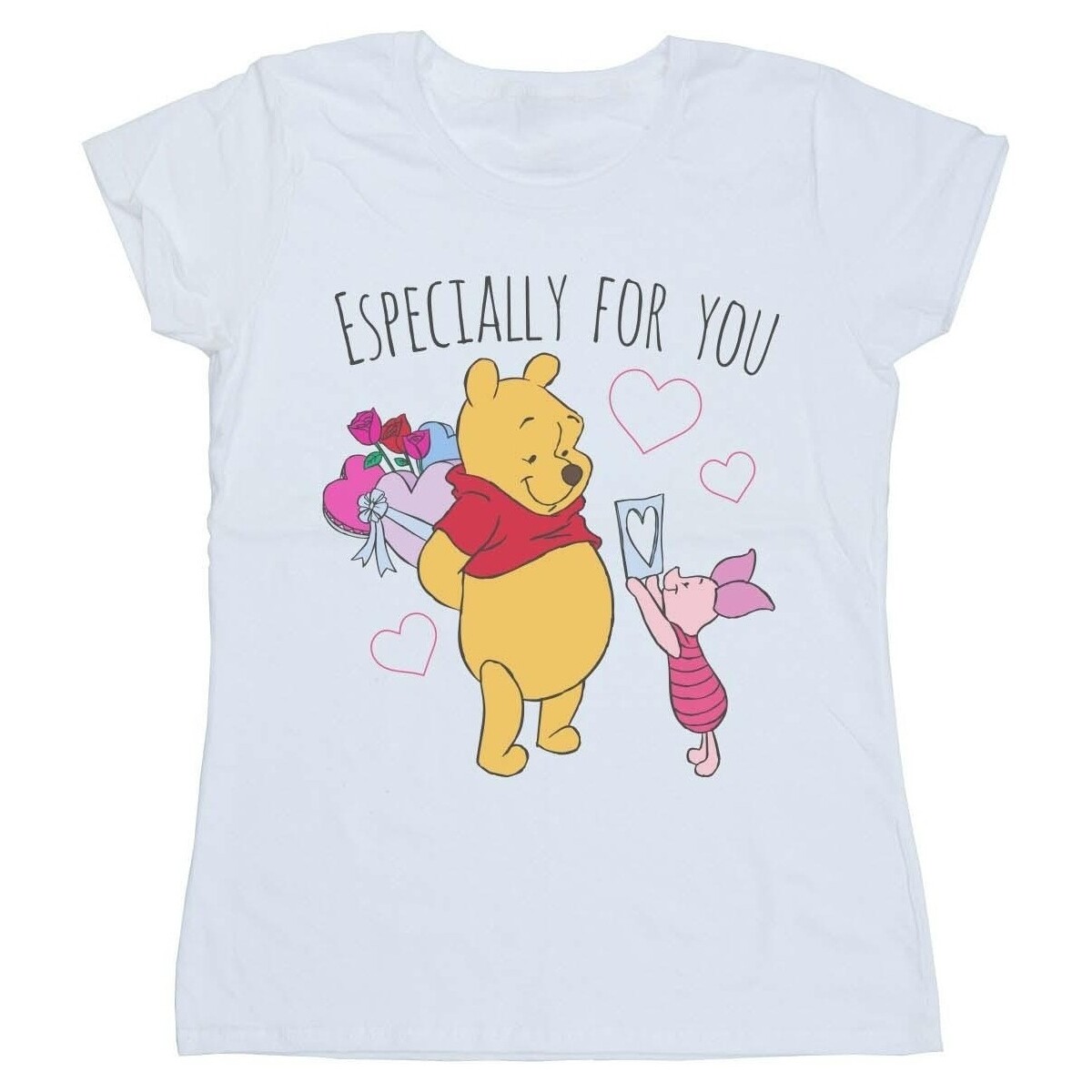 Abbigliamento Donna T-shirts a maniche lunghe Disney Winnie The Pooh Piglet Valentines Gift Bianco