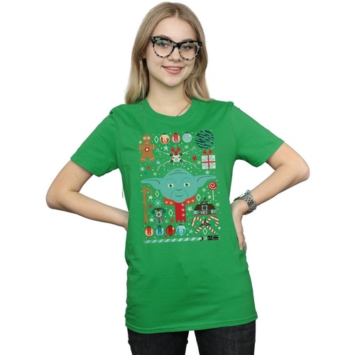 Abbigliamento Donna T-shirts a maniche lunghe Disney Yoda Christmas Verde
