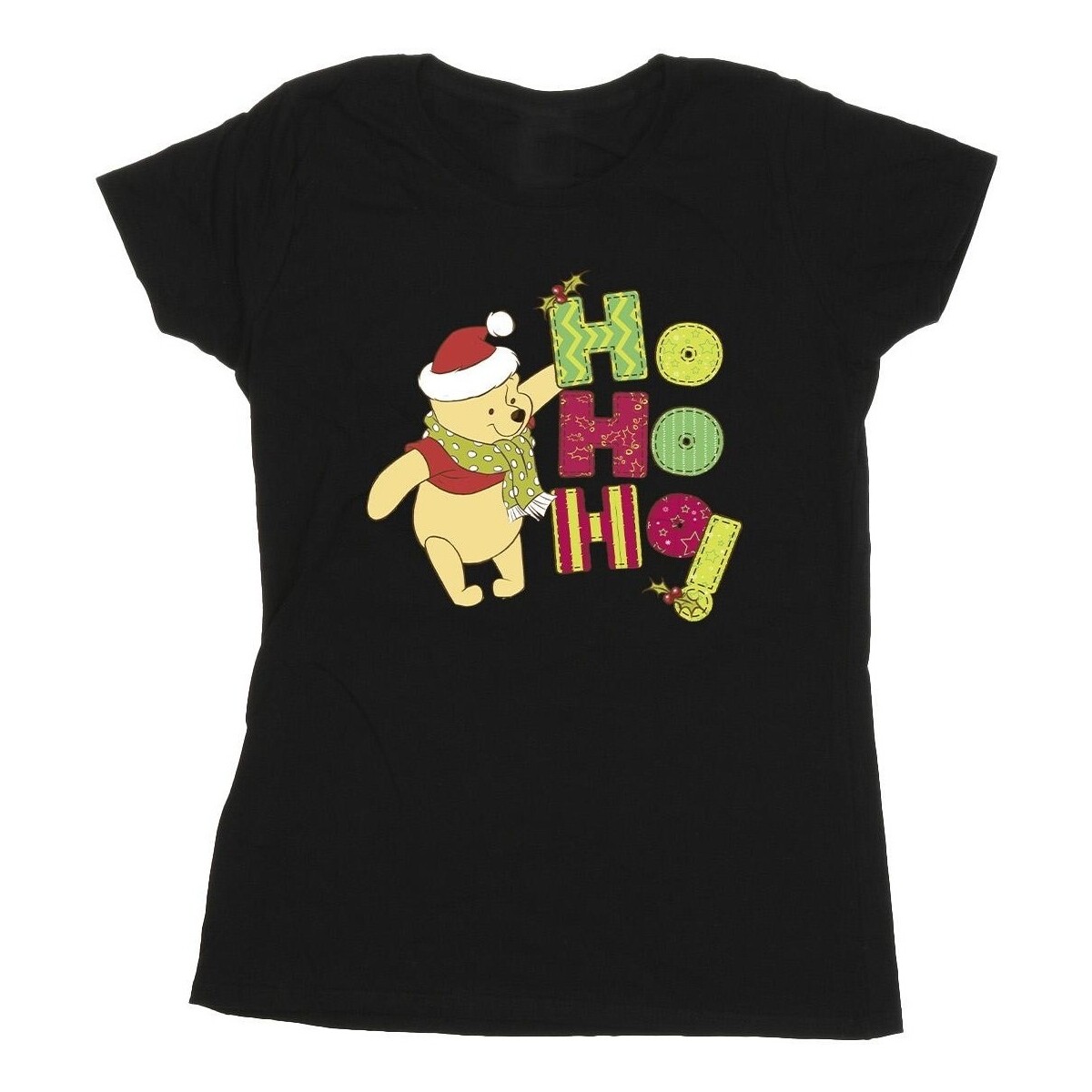 Abbigliamento Donna T-shirts a maniche lunghe Disney Winnie The Pooh Ho Ho Ho Scarf Nero