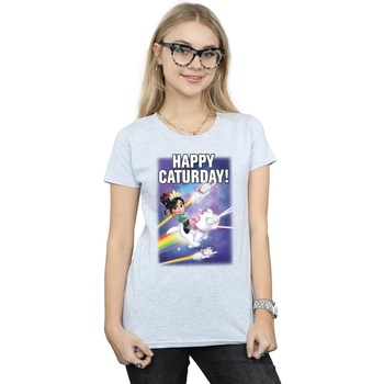 Abbigliamento Donna T-shirts a maniche lunghe Disney Wreck It Ralph Happy Caturday Grigio