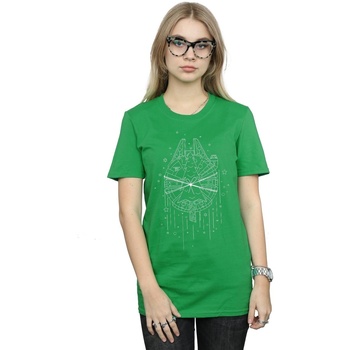 Abbigliamento Donna T-shirts a maniche lunghe Disney Millennium Falcon Christmas Tree Delivery Verde