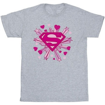 Abbigliamento Uomo T-shirts a maniche lunghe Dc Comics Superman Pink Hearts And Stars Logo Grigio