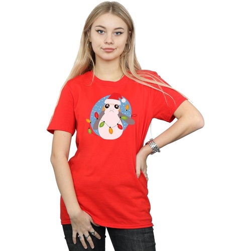 Abbigliamento Donna T-shirts a maniche lunghe Disney The Last Jedi Porg Christmas Lights Rosso