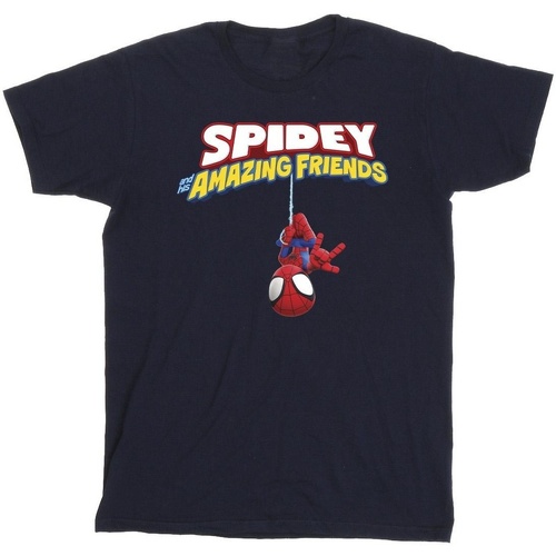 Abbigliamento Uomo T-shirts a maniche lunghe Marvel Spider-Man Hanging Upside Down Blu