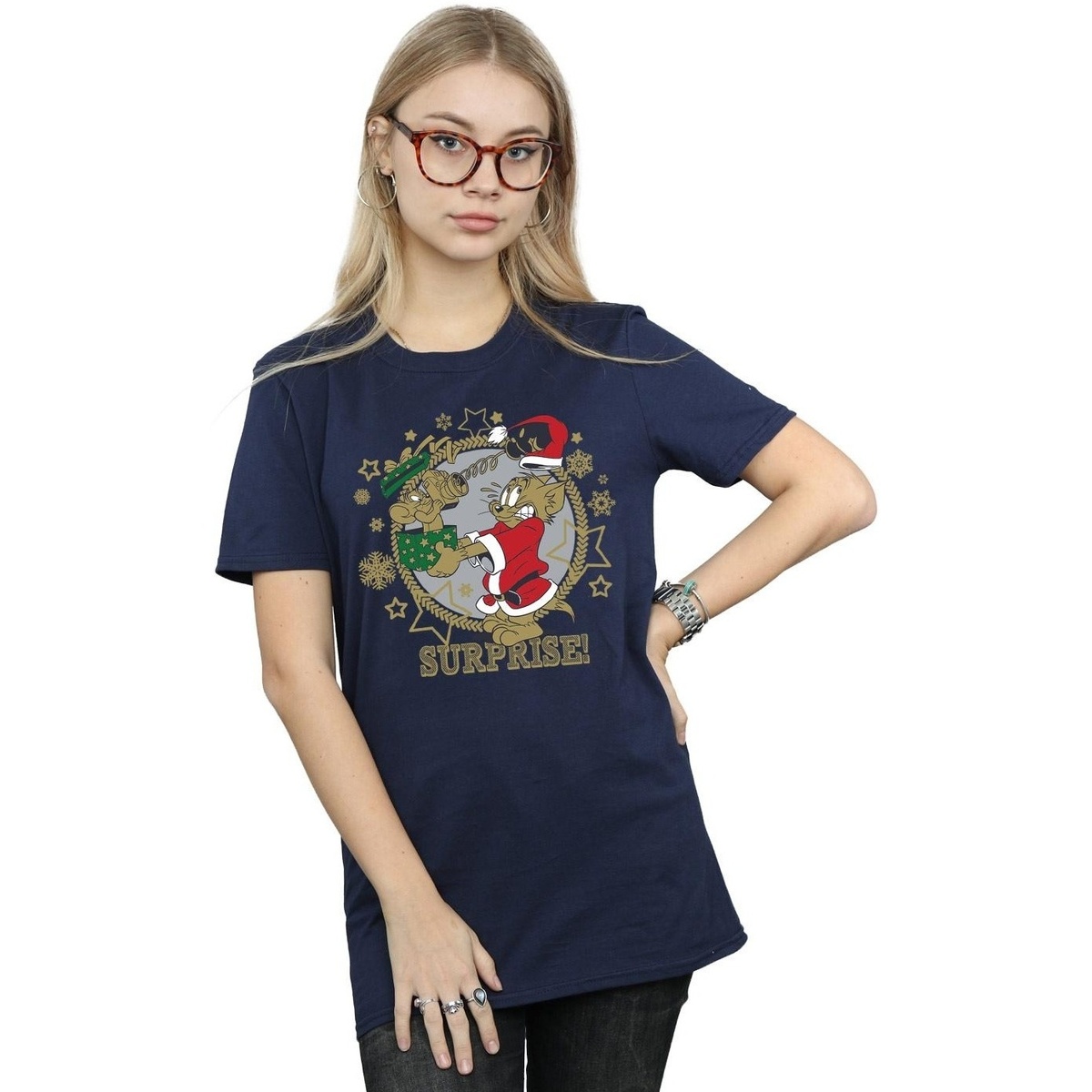 Abbigliamento Donna T-shirts a maniche lunghe Dessins Animés Christmas Surprise Blu