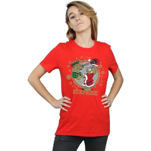 Abbigliamento Donna T-shirts a maniche lunghe Dessins Animés Christmas Surprise Rosso