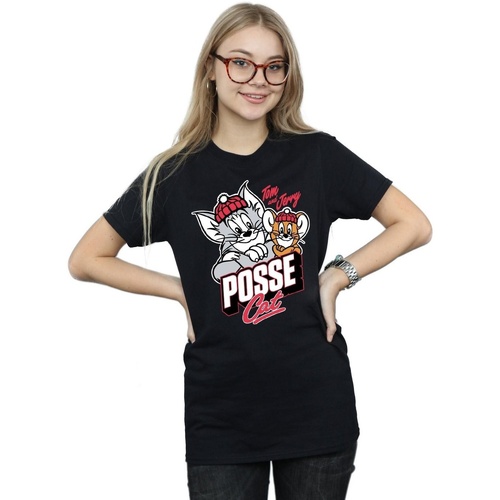 Abbigliamento Donna T-shirts a maniche lunghe Dessins Animés Posse Cat Nero