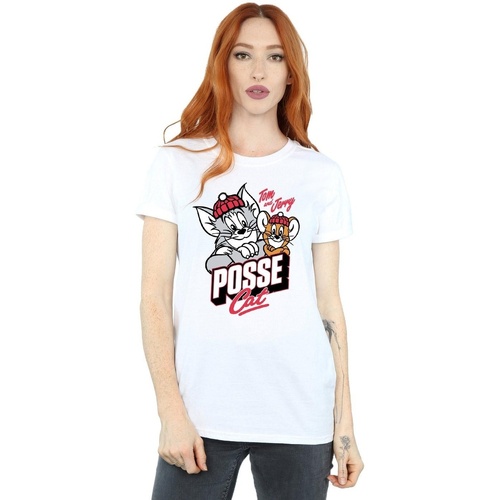 Abbigliamento Donna T-shirts a maniche lunghe Dessins Animés Posse Cat Bianco