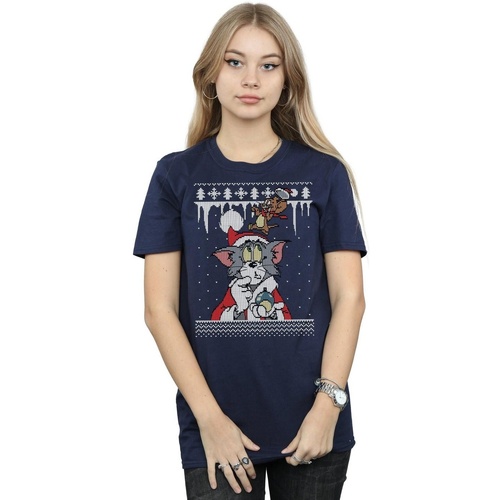Abbigliamento Donna T-shirts a maniche lunghe Dessins Animés Christmas Fair Isle Blu