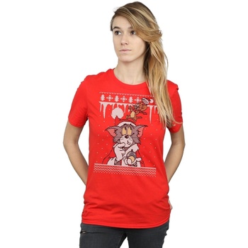 Abbigliamento Donna T-shirts a maniche lunghe Dessins Animés Christmas Fair Isle Rosso