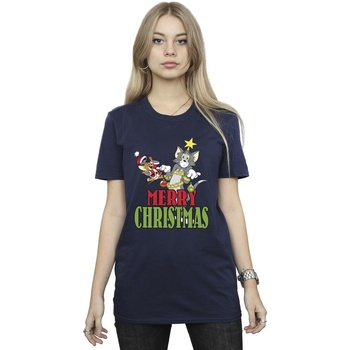 Abbigliamento Donna T-shirts a maniche lunghe Dessins Animés Merry Christmas Baubles Blu