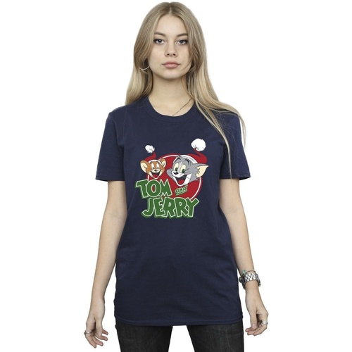 Abbigliamento Donna T-shirts a maniche lunghe Dessins Animés Christmas Hat Logo Blu