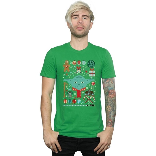 Abbigliamento Uomo T-shirts a maniche lunghe Disney Yoda Christmas Verde