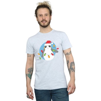 Abbigliamento Uomo T-shirts a maniche lunghe Disney The Last Jedi Porg Christmas Lights Grigio