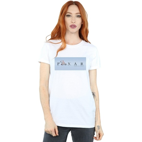 Abbigliamento Donna T-shirts a maniche lunghe Disney Toy Story 4 Duke Caboom Pixar Studios Logo Bianco