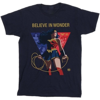 Abbigliamento Donna T-shirts a maniche lunghe Dc Comics Wonder Woman 80th Anniversary Believe In Wonder Pose Blu