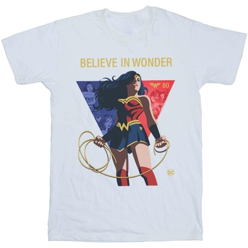 Abbigliamento Donna T-shirts a maniche lunghe Dc Comics Wonder Woman 80th Anniversary Believe In Wonder Pose Bianco