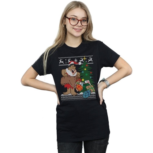 Abbigliamento Donna T-shirts a maniche lunghe The Flintstones Christmas Fair Isle Nero