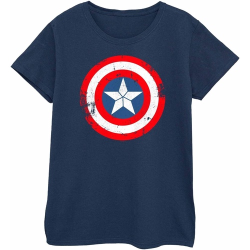 Abbigliamento Donna T-shirts a maniche lunghe Marvel Captain America Civil War Distressed Shield Blu